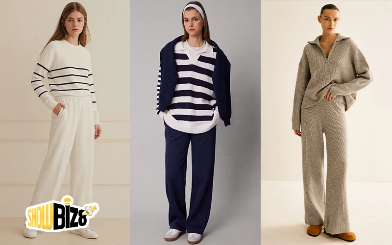 Áo Len Kẻ Kết Hợp Quần Ống Suông